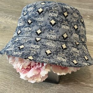 MCM Blue and White Bucket Hat